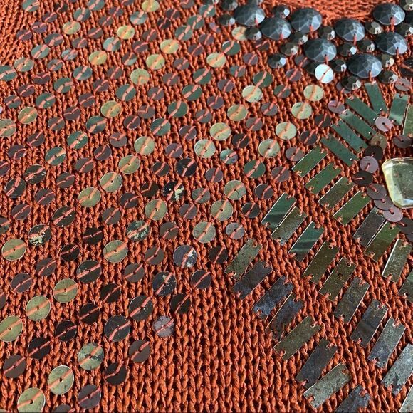 BCBGMaxazria embellished loose knit 3/4 sleeve tunic rustic burnt orange Large - Picture 4 of 10